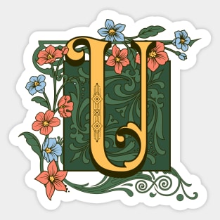 Art Nouveau Letter U, Ornamental Letter U, Art Deco Sticker